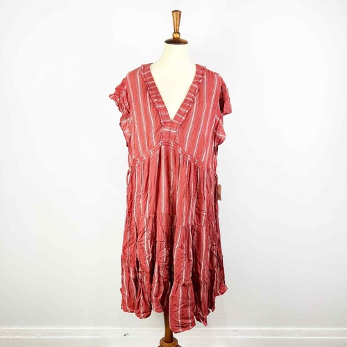New A.N.A. pink red striped boho dress 