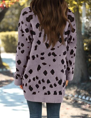 Spring Leopard Print Open Front Knit Cardigan Coat - Long Sleeves - Picture 41 of 148