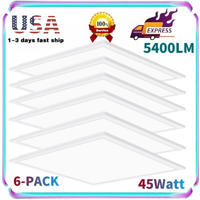 6 Pcs 2x2FT LED Flat Panel Light 45W 5000K Daylight Troffer Drop Ceiling Light