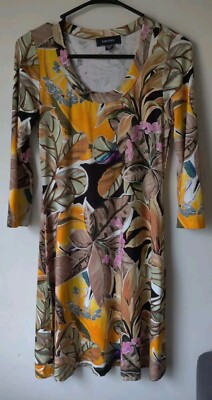 Karen Kane Three Quarter Sleeve A-Line Dress Tropical Floral Print Size XS