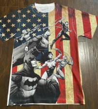 DC Comics Justice League Flag Sublimation T-Shirt, S Small Mens American Flag