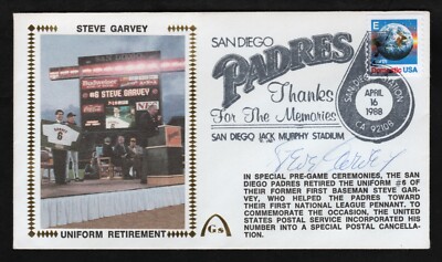 AUTHENTIC GATEWAY STEVE GARVEY ''UNIFORM RETIREMENT'' AUTOGRAPH FDC POSTAL CACHET