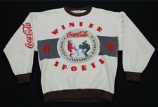 Rare VTG COCA COLA Winter Sports Ice Hockey Striped Crewneck Sweatshirt 90s SZ L