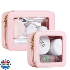 JRQCSJY Leather Clear Makeup Bags Set - Travel Clear Cosmetic Bag