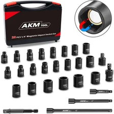 1/4 Inch Drive Magnetic Impact Socket Set, 28-Piece Sae/Metric, 1/4 Inch-9/16 In