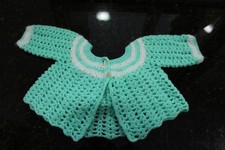 Vintage Handcrafted Baby Doll / Baby Girl Sweater Mint Green White Knitted