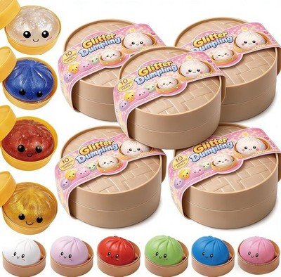 Glitter Dumpling Squishies with Box Bao Bun Sensory Stress Toy for Stress Relief