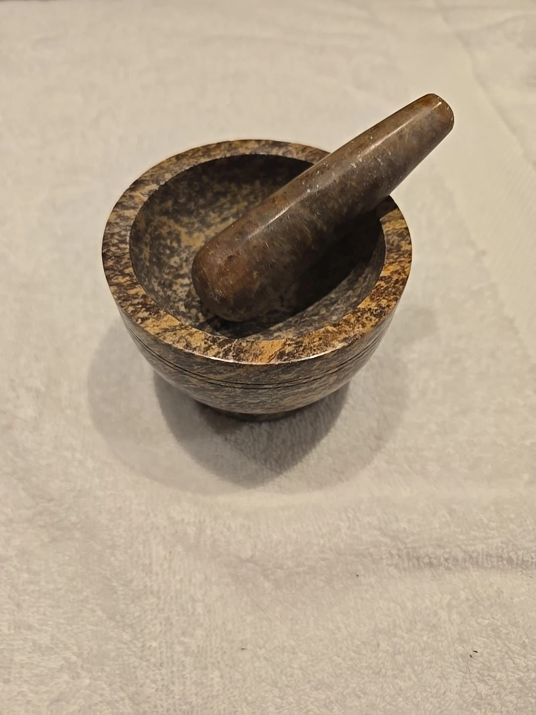 Vintage Handcrafted brown soapstone mortar and pestle set