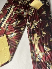 Omaggio Robert Talbott Men  s Silk Tie   Woven Geometric   Burgundy Gold Blue  