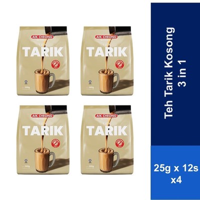 4 X Aik Cheong 2 In 1 Teh Tarik Kosong No Sugar Added (25gm x 12) DHL EXPRESS