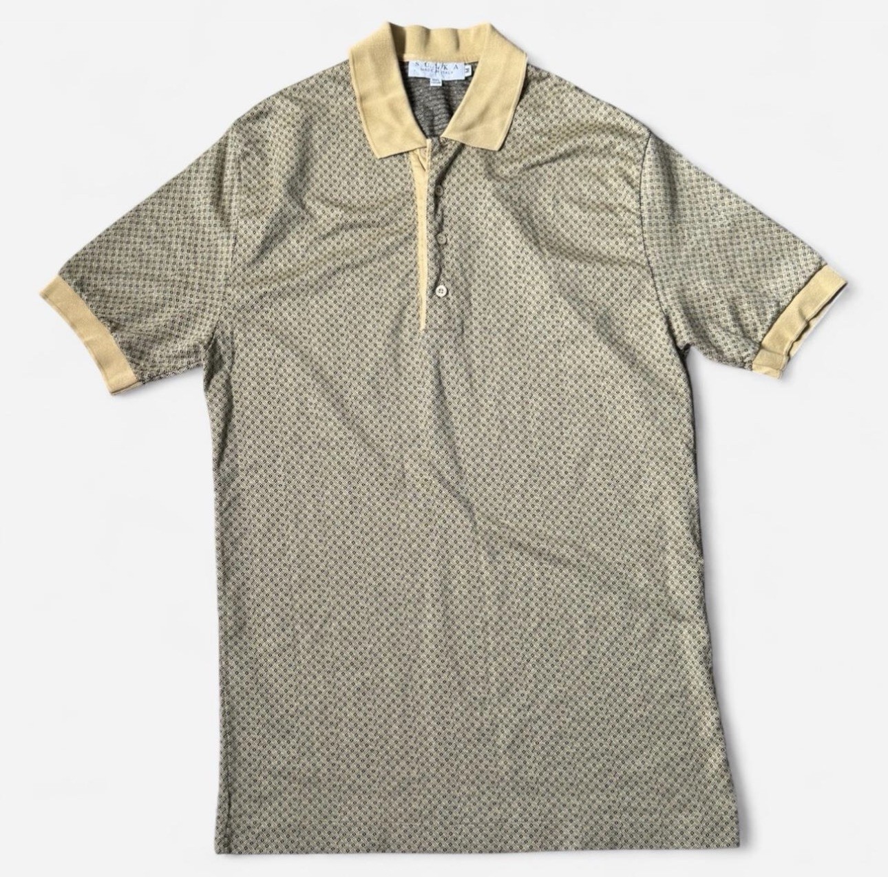 Vintage Sulka Made in Italy Geometric Polo Knit Shirt 100% Cotton Size M
