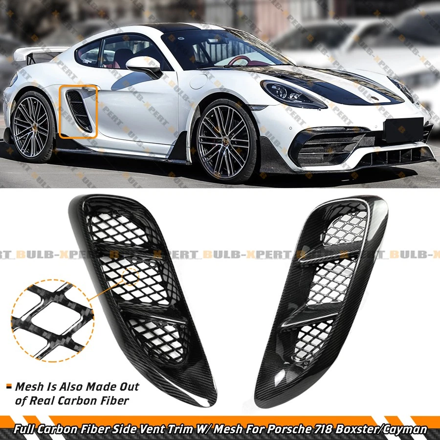 Borde de ventilación lateral de fibra de carbono completo con malla para Porsche 718 Cayman Boxster 2016-25 Foto 2 de 4