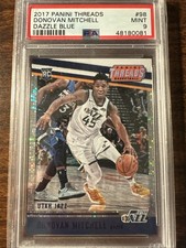 PSA 9 Donovan Mitchell #98 Blue Dazzle 3/25 Rookie Card RC. rookie card picture