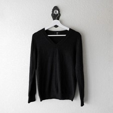 Uniqlo 100 Cashmere V Neck Sweater Black Women  s Large Lightweight