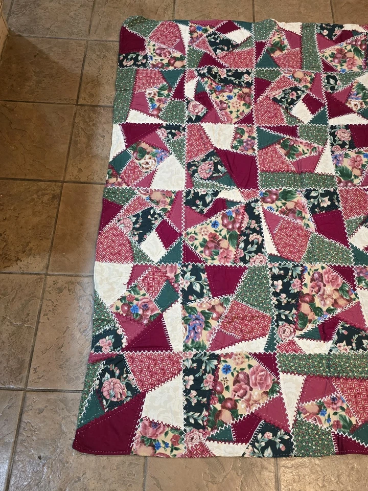 Hecho a mano acolchado Navidad vintage retazos algodón tiro 48 X 58 Foto 4 de 4