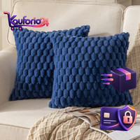 Kissenbezug 2Er Set Dunkelblau Wollsamt 45X45 Cm Flauschig Dekokissen 2 StüCk