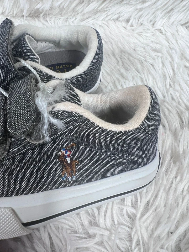 Polo Ralph Lauren Little Kids Sneakers Easten II EZ Hook Loop Strap Size 4 Gray - Image 3 of 4