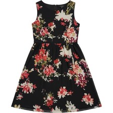 Ann Taylor LOFT Women's Black Floral Sleeveless Dress Size 4 Fit Flare Midi