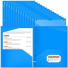 Henoyso 60 Pcs Blue Plastic Folders, 2 Pocket 1 Clear Front Pocket