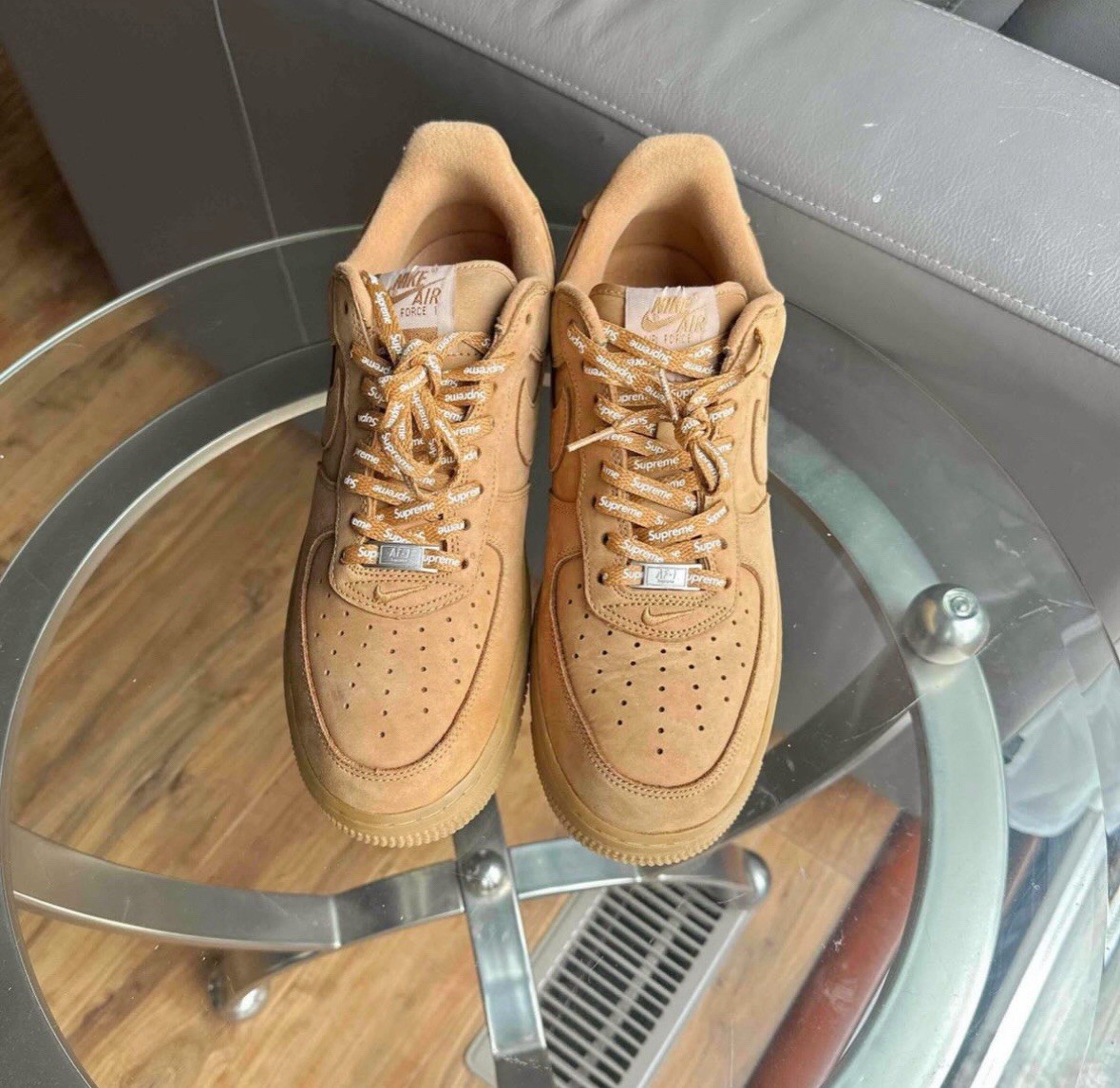 Size 11 - Supreme X Nike Air Force 1 SP Wheat Box Logo Mens Og