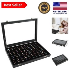 Elegant 100 Slot Ring Display Case Organizer Box with Clear Lid in Black