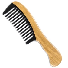 Onedor Green Sandalwood & Buffalo Horn Wide Tooth Hair Comb Anti-Static Detangle
