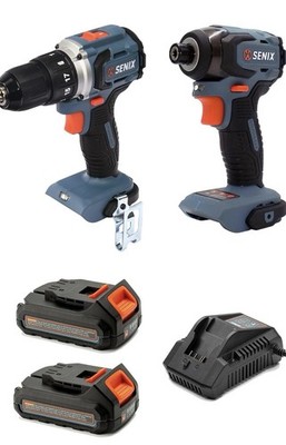 Senix drill/ impact driver combo set with charger and batteries