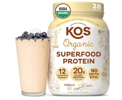 KOS Vegan Protein Powder, Vanilla, USDA Organic, 28 Servings