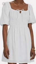 NWT FAITHFULLTHE BRAND NIKOLETA Puff Sleeve White  Mini 100% Linen Dress Sz-10
