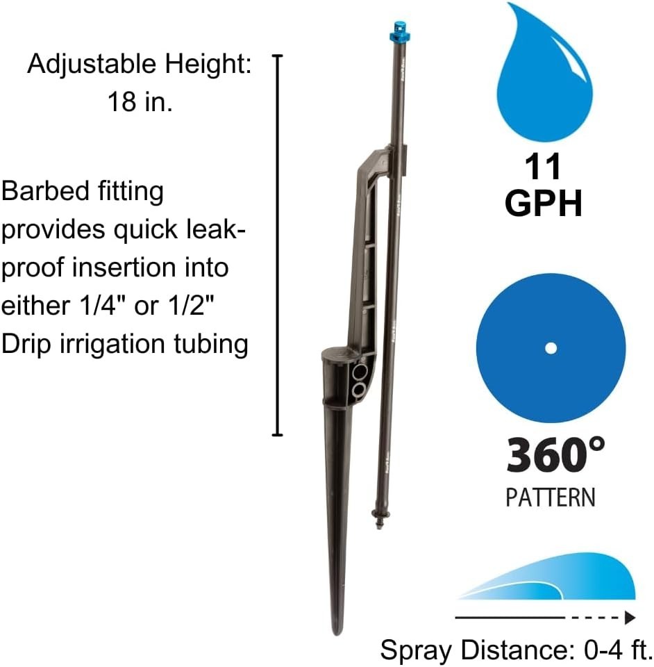 Adjustable 360° Drip Irrigation Fan Spray on Riser Stake - Perfect for ...