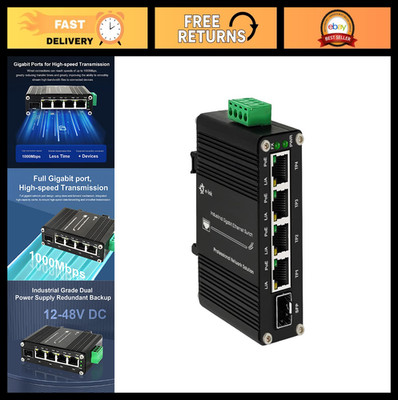 4-Port Gigabit Ethernet POE Switch with SFP Port, DIN Rail/Wall-Mount, 12-48V DC