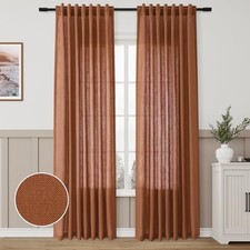 Boho Linen Curtains 2 panels for Living Room 52"W x 84"L Pack of 2 Terracotta