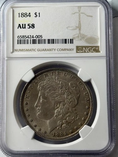 1884 $1 Morgan Silver Dollar NGC AU58 - Quite Good Detail Warm Gold-Brown Tone