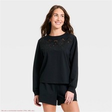 Women's Eyelet Sweatshirt - A New Day Black S SEE DEAL