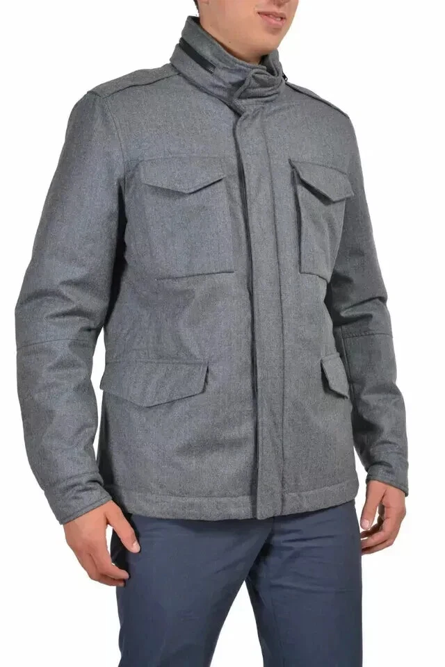 Ballantyne Gray 100% Wool Hooded Insulated Jacket Coat Retail $1050 Size L