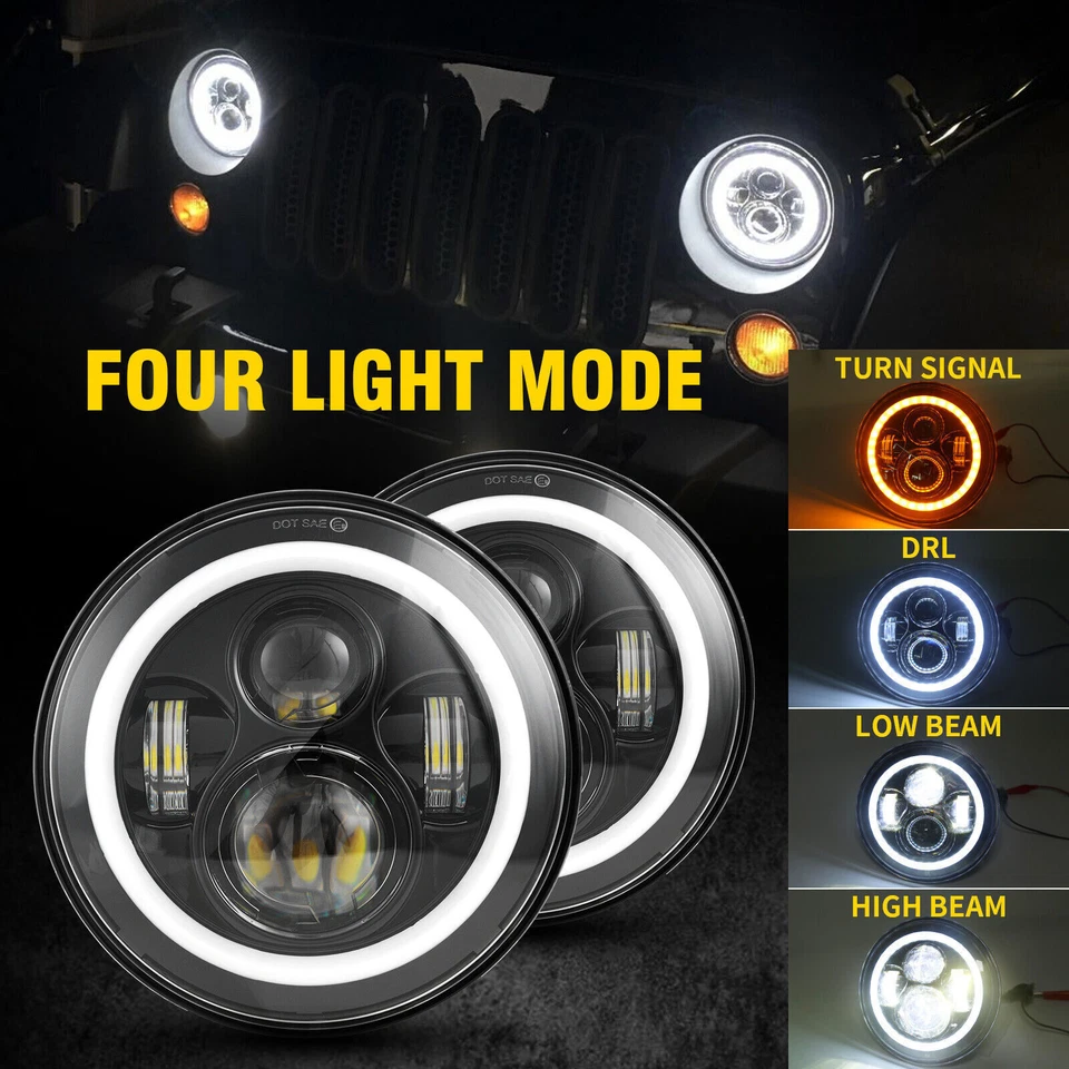 Combo de faros LED + luces traseras redondas de 7" para Jeep Wrangler JK 2007-2017 Foto 3 de 4