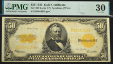 $50 1922 GOLD CERTIFICATE Fr#1200 LARGE S/N PMG VERY FINE 30 SEE COMMENT