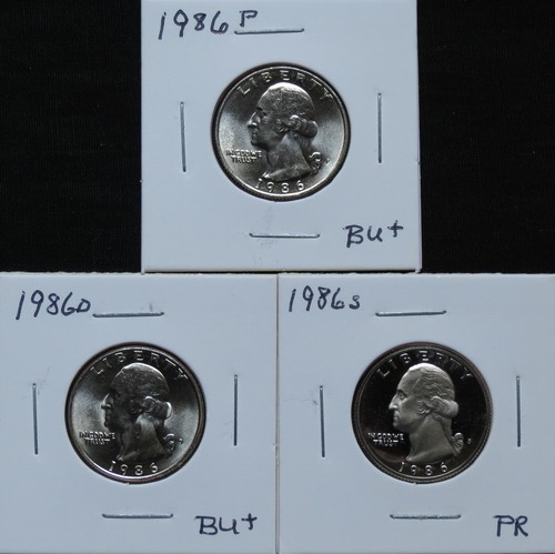 1986P BU+, 1986D BU+, 1986S PR Washington QTS 5A12JPC-1-2-3