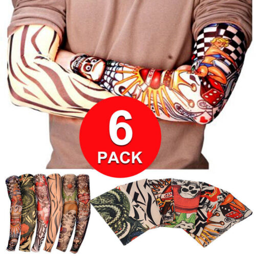 [6 Pack] Fake Nylon Temporary Tattoo Sleeves Arm Stockings For Cool Men  - Afbeelding 1 van 10