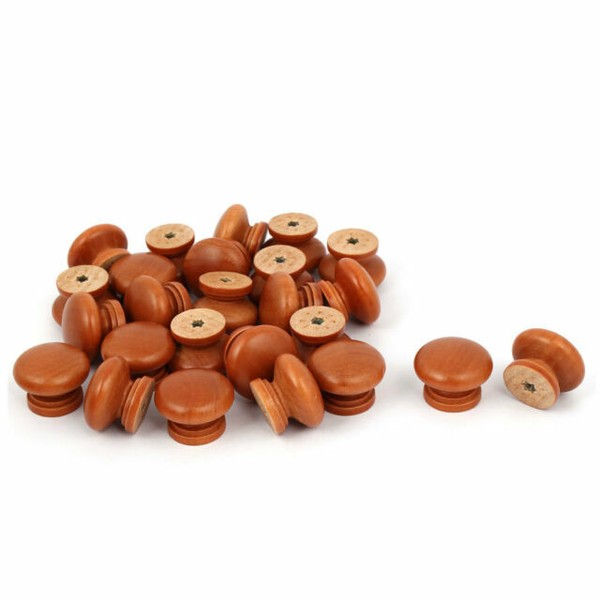 Kitchen Wood Wooden Pull Knob Grab Handle Brown 34x25mm 25pcs