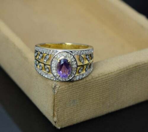 Increíble Morado Gema Amatista 925 Plata de Ley Boda Anillo Regalo de Navidad - Imagen 1 de 9