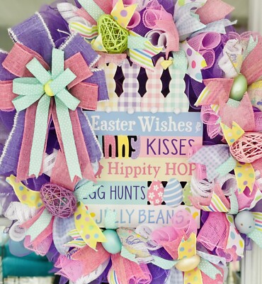 Easter Bunny Deco Mesh Easter Spring Door Wreath Hanger XL