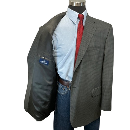 48R Stafford Wool Suit Jacket Sport Coat Blazer Plaid Shepherds Check Gray Green - Picture 8 of 16