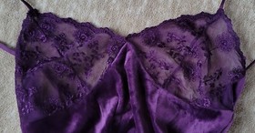 Vintage Purple Velvet & Lace Crop Cami & String Bikini Panty Set Size Small