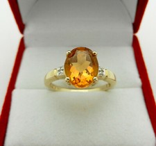 Solid 14k Yellow Gold Oval Citrine 2.0ct Ring with Diamond Accent 3.5gr size 7
