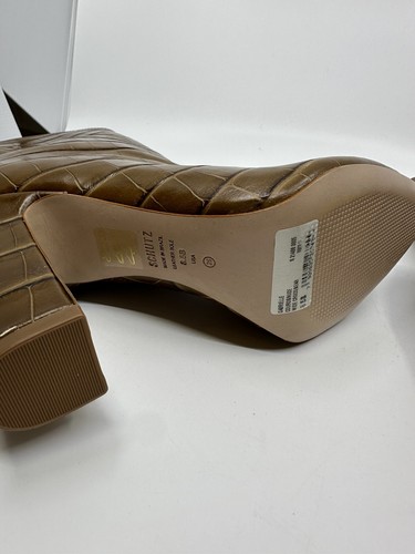 Schutz Marion Pointed Toe Croc Embossed Tan Leather Booties Womens Size 8.5 B - Picture 6 of 7