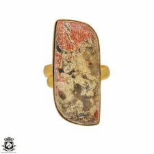 Size 7.5 - Size 9 Adjustable Wild Horse Jasper 24K Gold Plated Ring GPR16