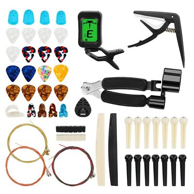 65 StüCke Gitarren ZubehöR Kit mit Gitarren Saiten, Stimm GeräT, Capo, Pick3043