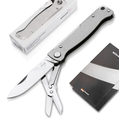 BÖKER PLUS® Atlas Multi SW 42a Taschenmesser 12C27 Edelstahl-Griff Schere Grau