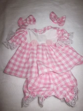 CPK doll clothes/pink check dress/bloomers/hair bows